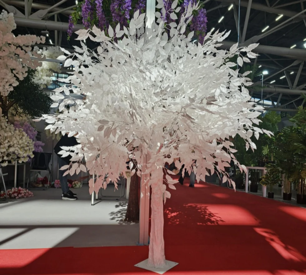 EG-V287 New design 6ft Luxury wedding event decor white flower decor tree aisle artificial white leaf ficus tree