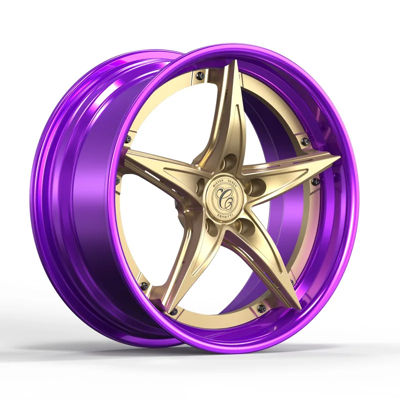 Custom china aluminum alloy 5 holes 16 17 18 19 20 21 22 inch polishing 2 piece forged racing hub rims passenger car wheels