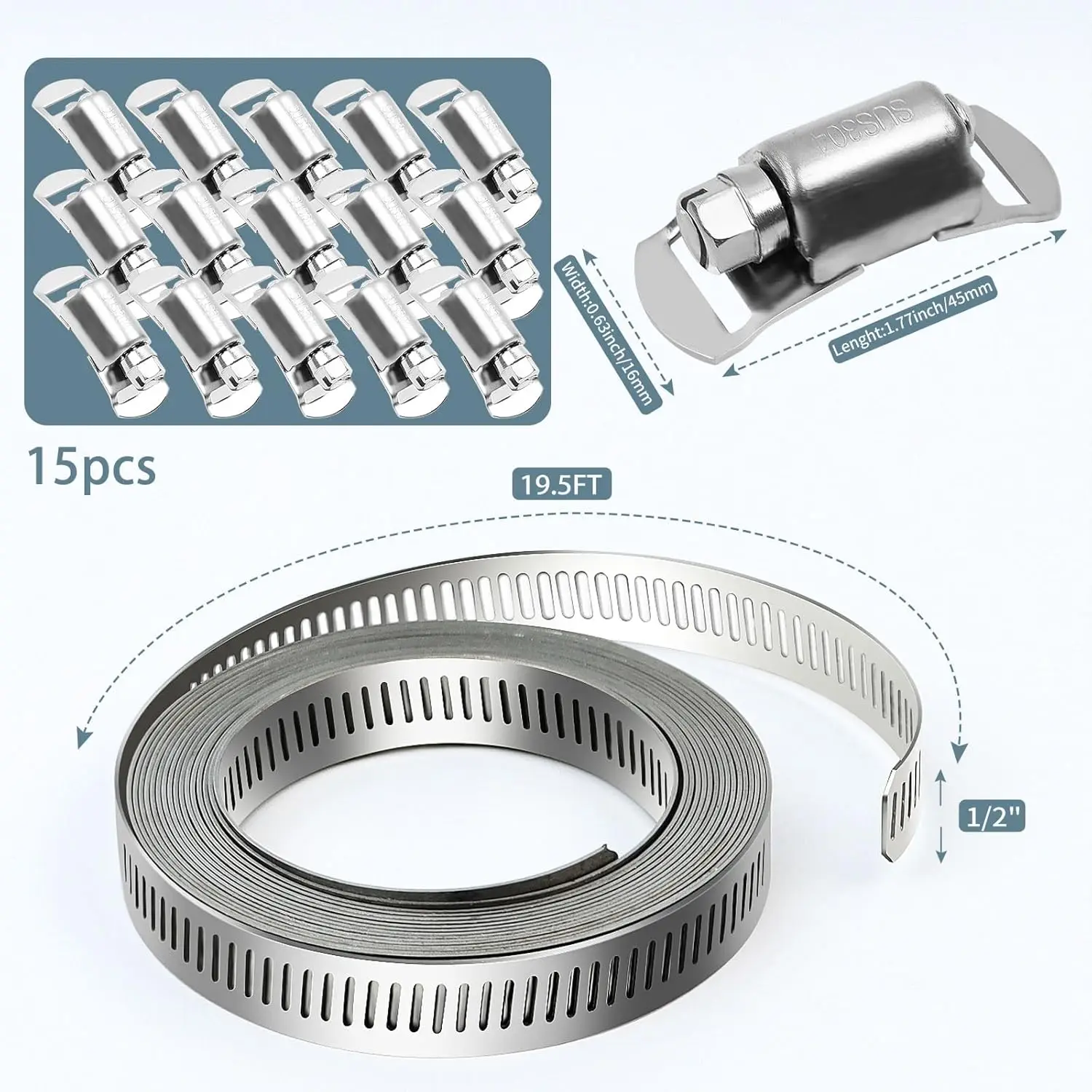 Stainless steel DIY clamp fastener of Abrazaderas de manguera de acero inoxidable 304 rollo de hose clips for gas