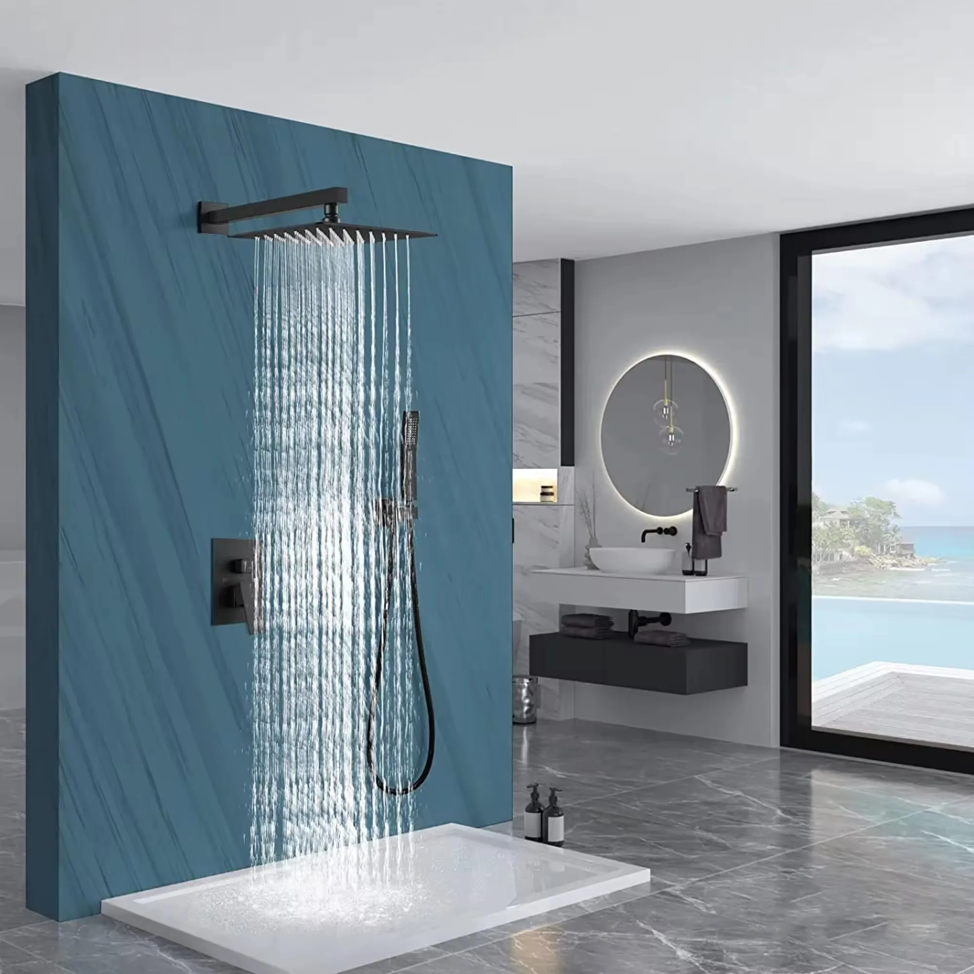 KR New Launch Bathroom concealed shower mixer sets stainless steel rain shower system 2 functions hot and cold water mixer