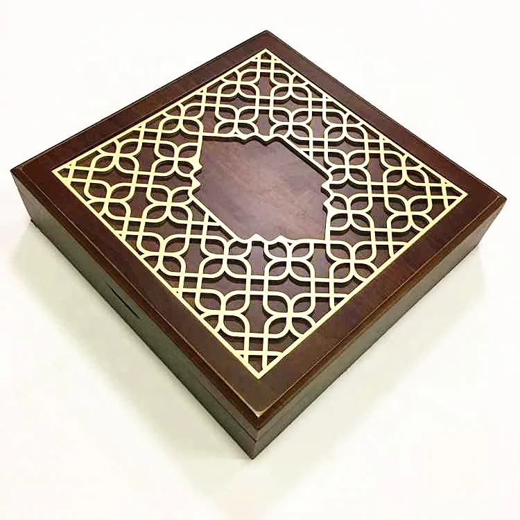 
Laser Cut Wooden Box For Dates MDF Wood Packing Boxes Fancy Arabic Chocolate Gift Sweets Box For Islamic Gift 