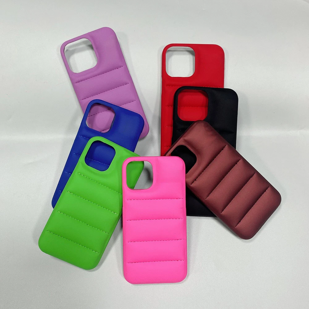 Luxury Leather Down Jacket The Puffer Phone Case For iPhone 13 12 11 Pro Xs Max X Xr 7 8 Puls SE Candy Color Shockproof Cover