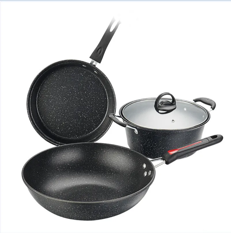 3 Pcs Sets Gift Box Pot Set Maifan Stone Combination Activity Gift Pot Flat Bottom Non-Stick Pot Big Spoon Manufacturer