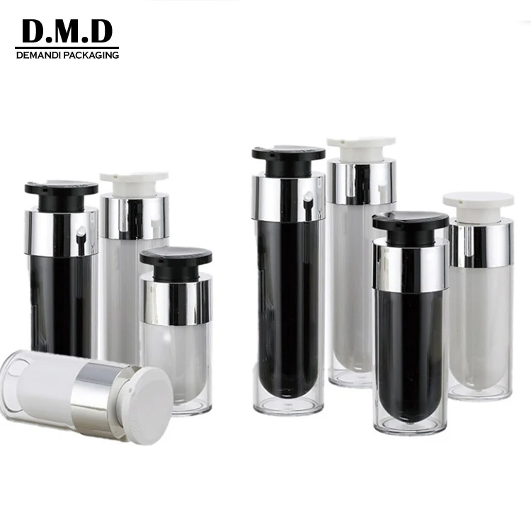15ml 30 ml 1oz 50ml white and silver double wall airless pump bottle with lock