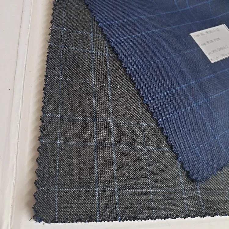plain weaved 50 wool polyester worsted yarn dyed checked suiting fabric