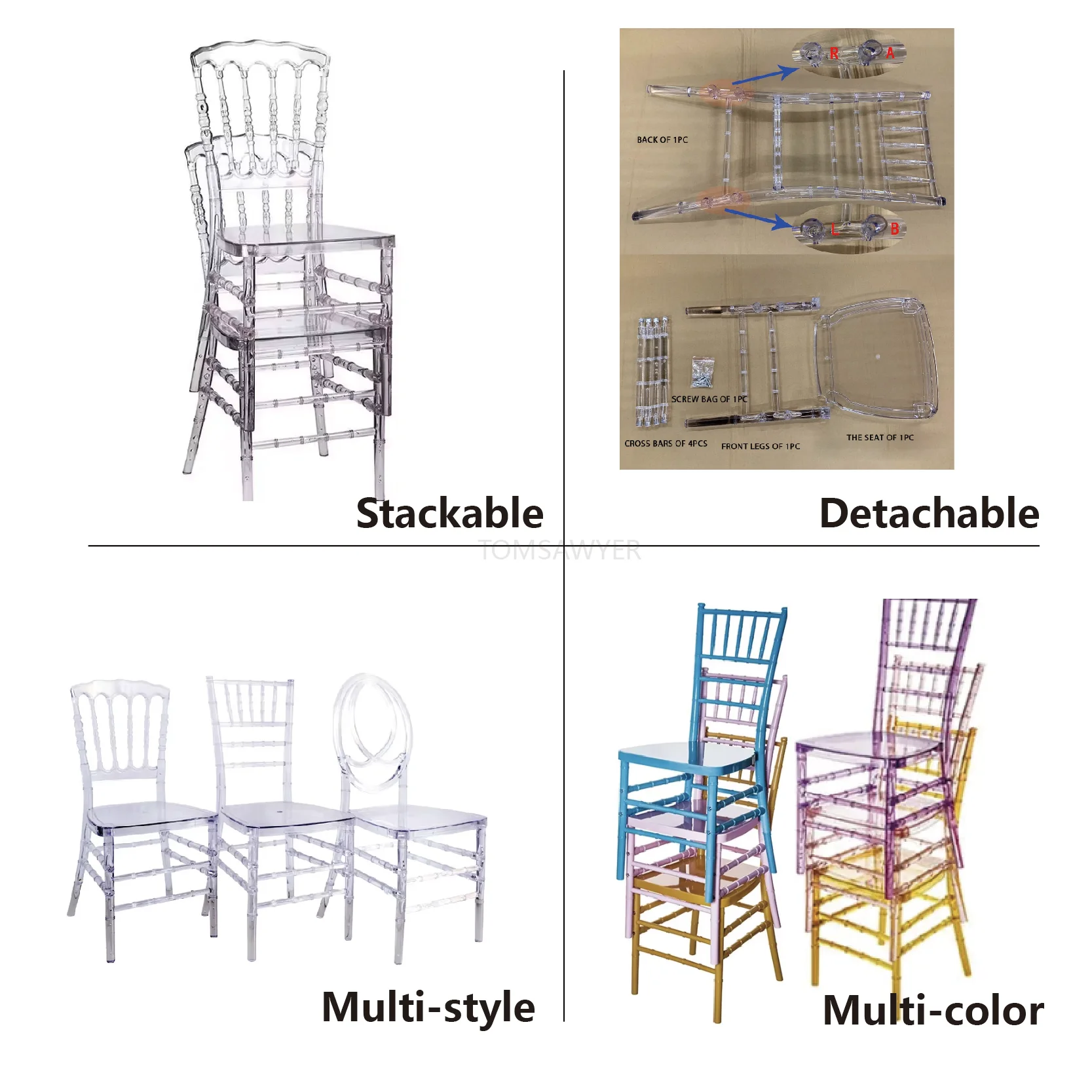 wholesale stackable clear transparent hotel chairs crystal acrylic party tiffany wedding chivari chairs for party events