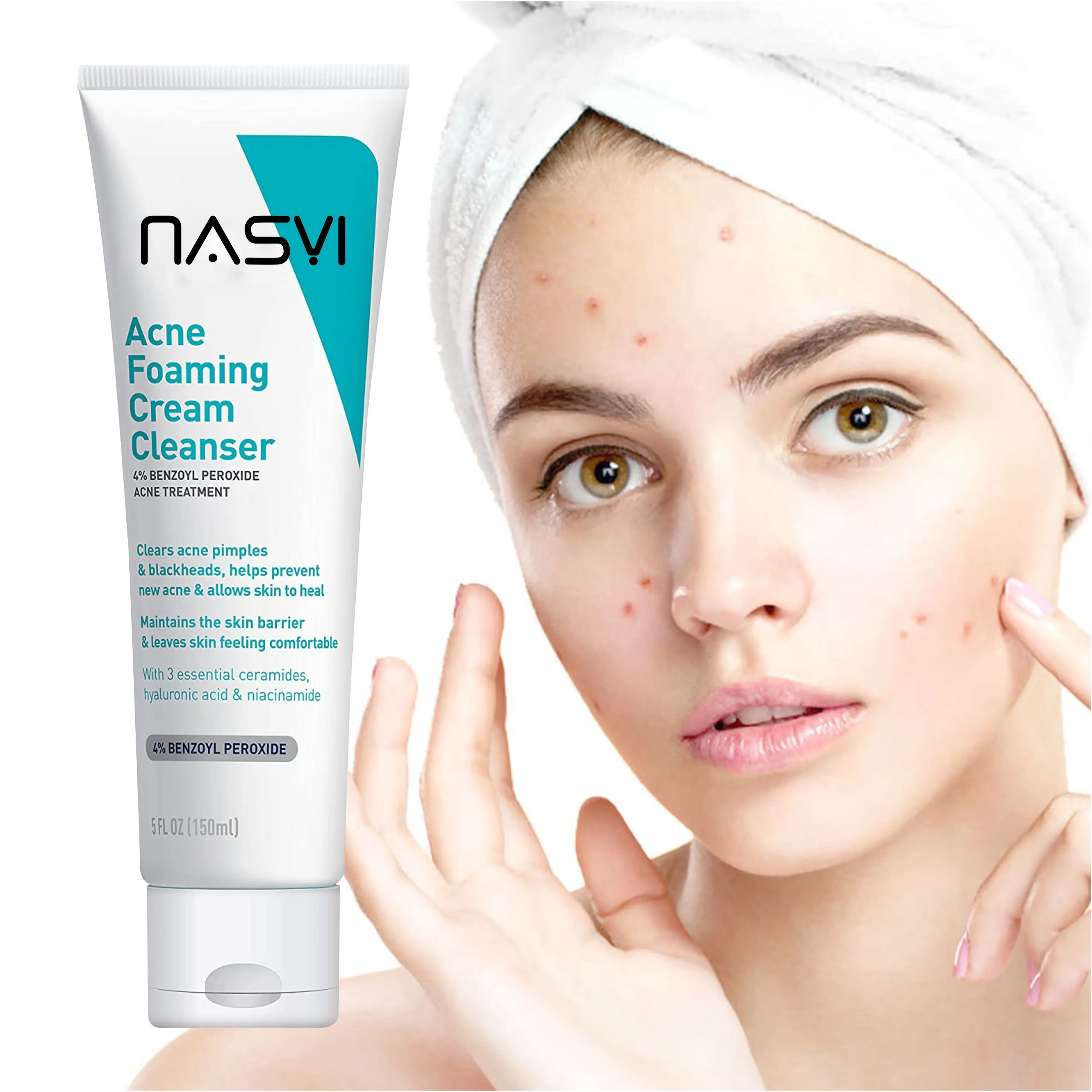 NASYI Private label Customized Unisex Hydrating Foaming Facial Cleanser Acne Treatment Benzoyl Peroxide Face Wash For Sensitive