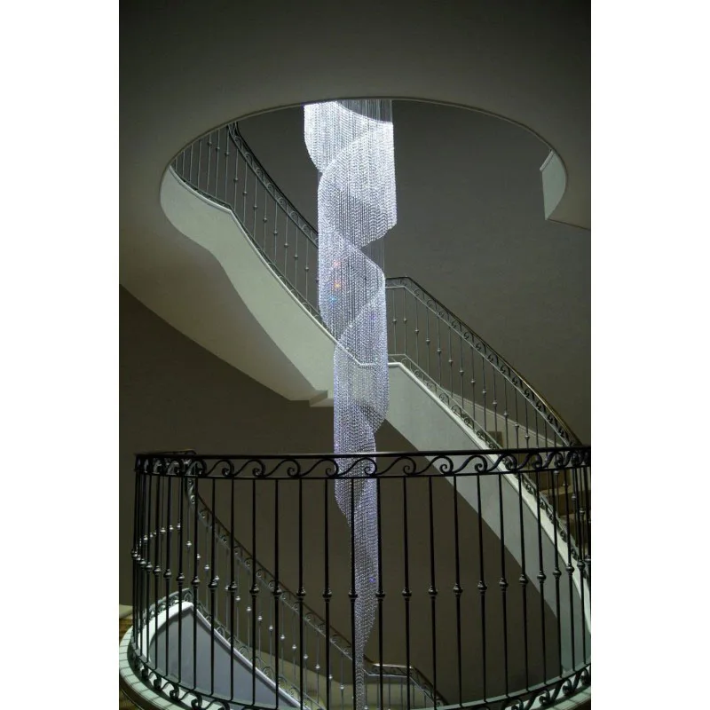 Custom Luxury Crystal Tassel Design Pendant Lampe Bright Hotel Lobby Stair High Ceilings Spiral Chandelier Light Modern Crystal
