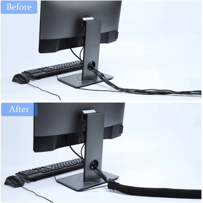 4pcs of flexible Manager Sleeve with Zipper 10 Cable Ties Organizer for TV Computer Home USB Finishing PC Cable Management