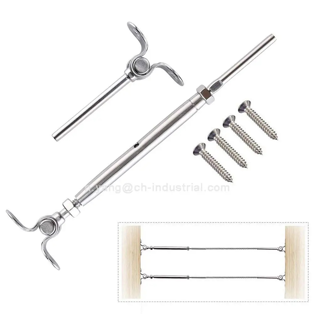T316 Stainless Steel Swage Toggle Turnbuckle and End Tensioner Fittings 1/8 Inch Cable Railing Kits Hardware for Wood Post