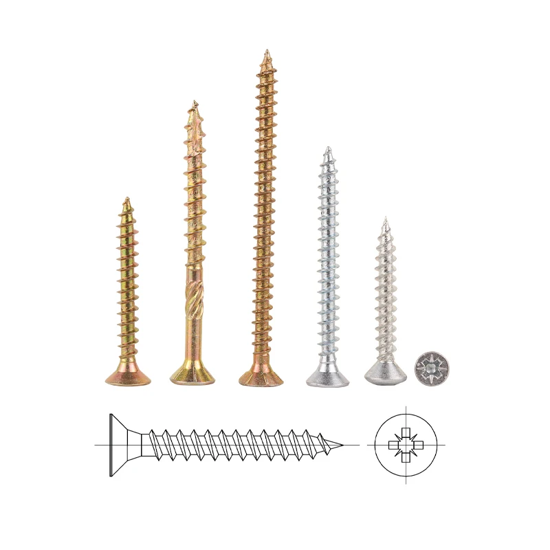 China Manufacturer Suppliers double Countersunk Head white yellow Zinc Plated Sawed mdf parafuso Chipboard Screw