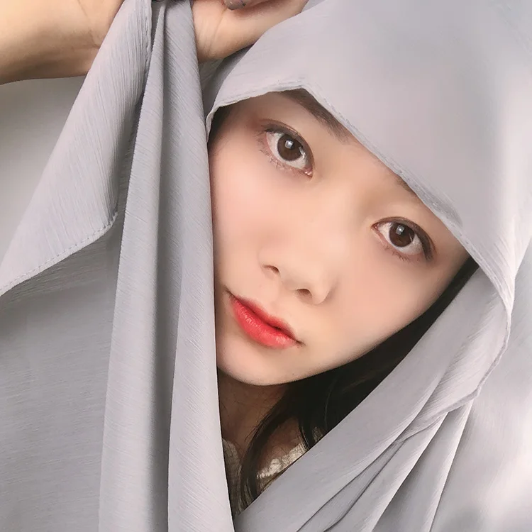 Malaysian New Material Breathable Folded Female Head Scarf Monochrome Chiffon Scarf