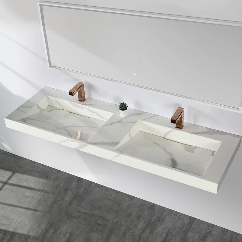 Single Double sinks Marble white texture stone sheet Washbasin bathroom furniture design