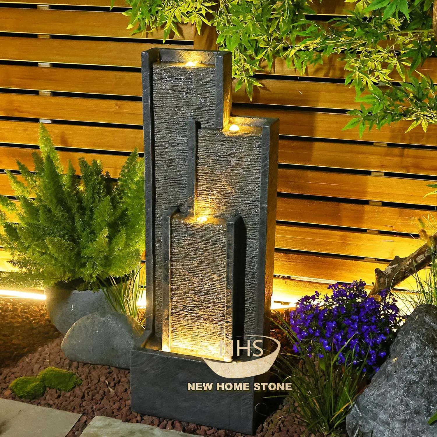 Hand carved outdoor black granite wall fountain water fountain garden water feature for sale