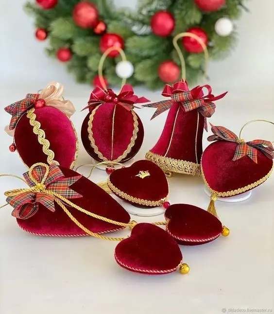 Custom Christmas Bauble Ornaments Holiday Accessories Tree Ball Xmas Christmas Decor Velvet Heart Shape Tree Hanging Decorations