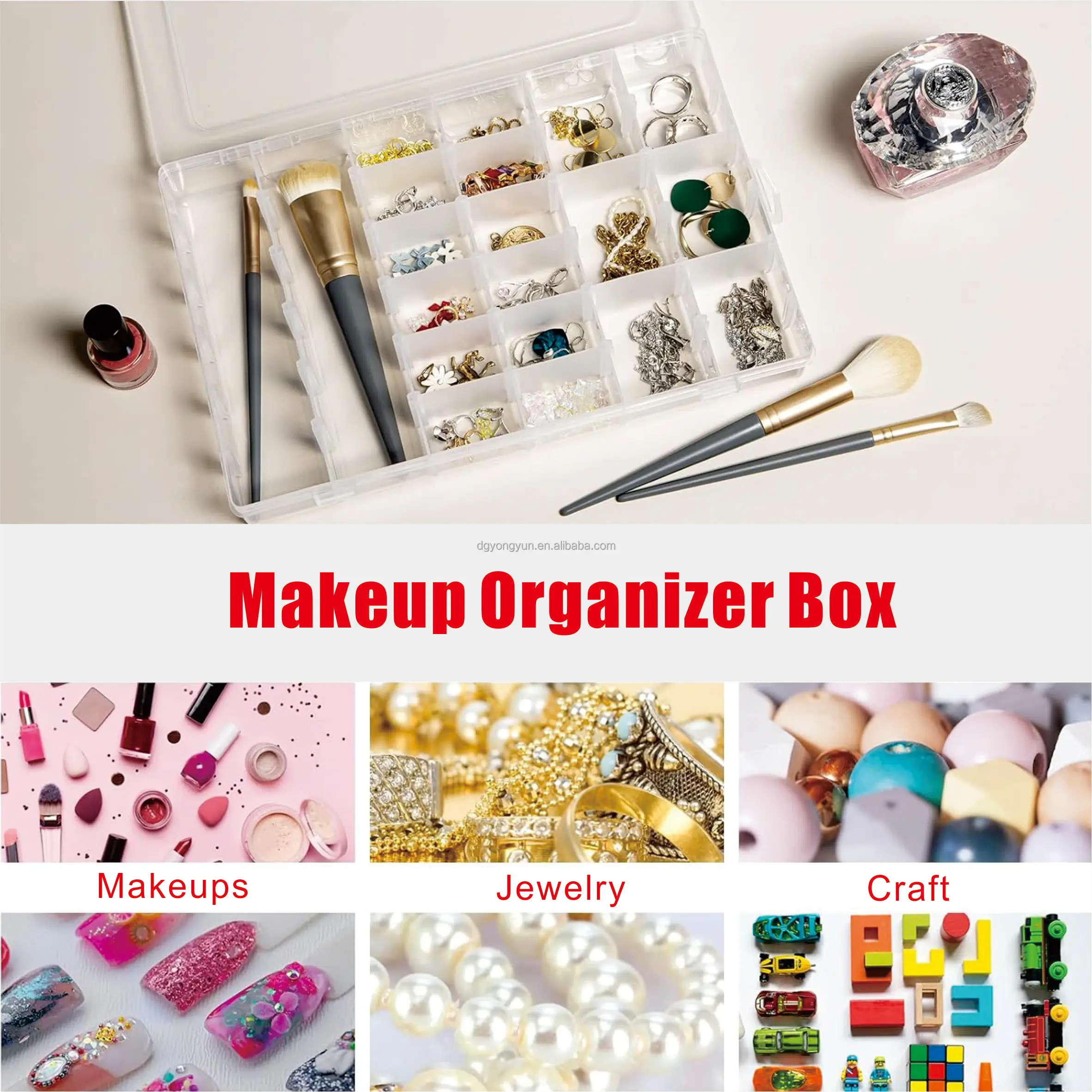 Small 24 Compartment Plastic Organizer with Adjustable Dividers, Clear Organizer, Jewelry . Fishing Gear. Small Parts. Organizer