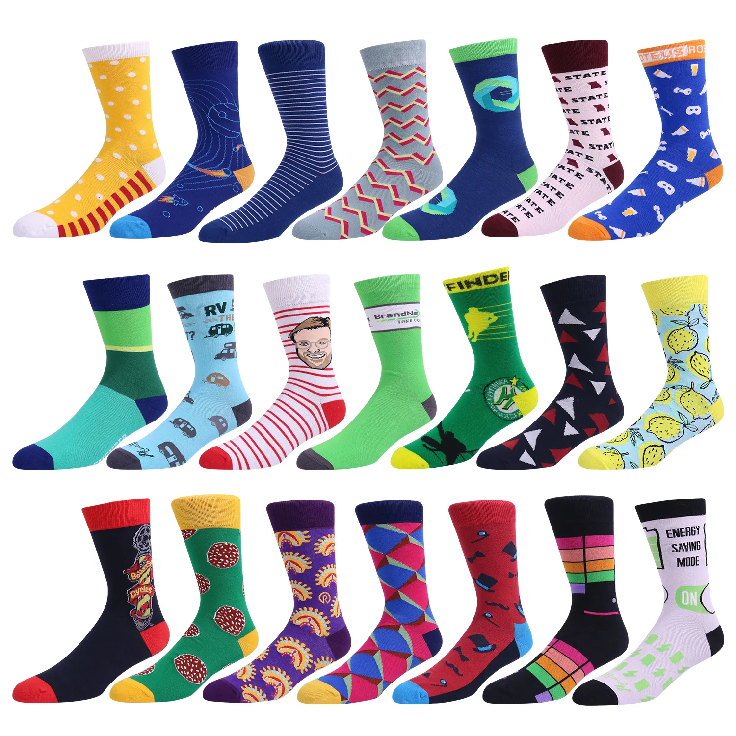 Wholesale high quality china factory oem low MOQ cheapest unisex custom logo design picture 3D printing crew happy funny socks