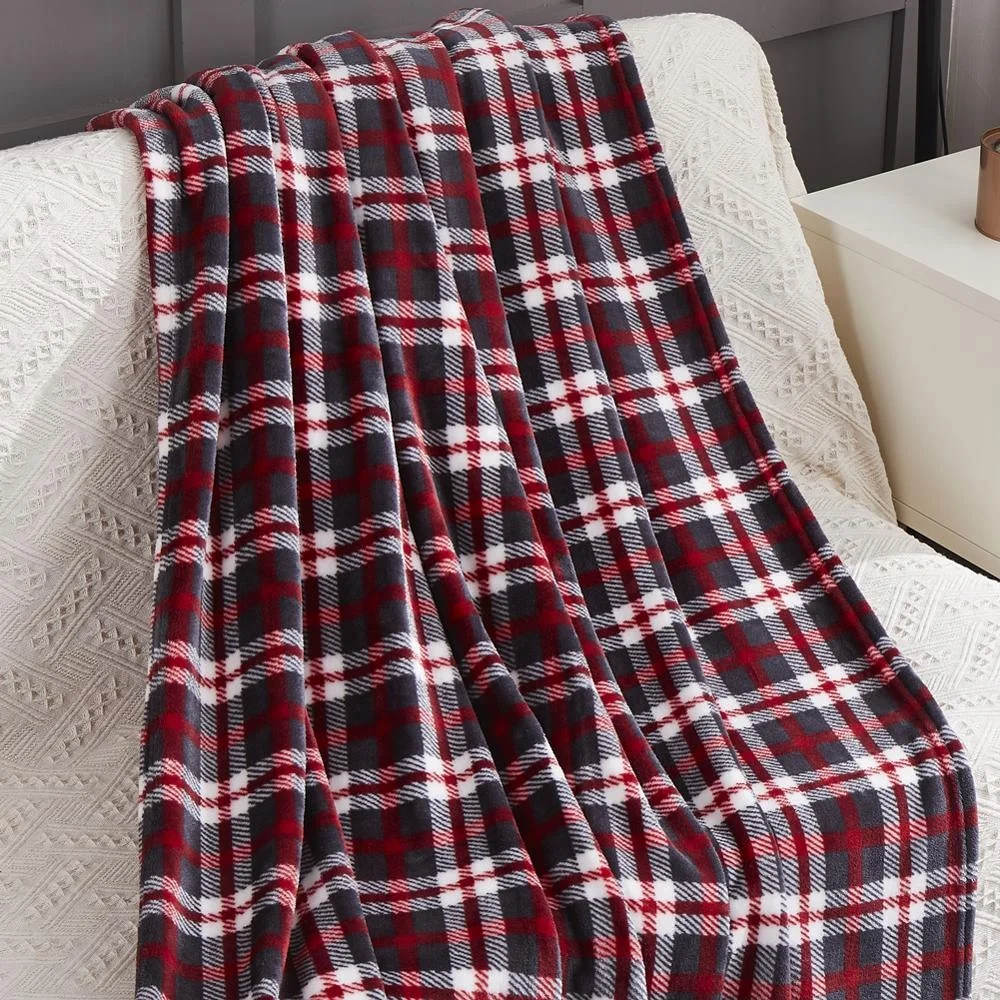 Factory Directly OEM Accept Dark Color Plaid Flannel Fleece TV Christmas Bed Throw Blanket Christmas Gift Flannel Bed Blanket