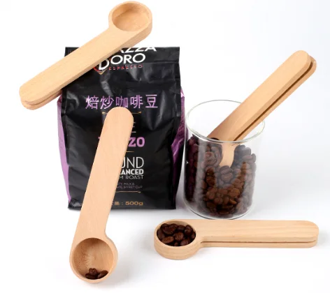 Wooden coffee spoon with clip/coffee bean measuring spoon/multi-functional wooden coffee spoon