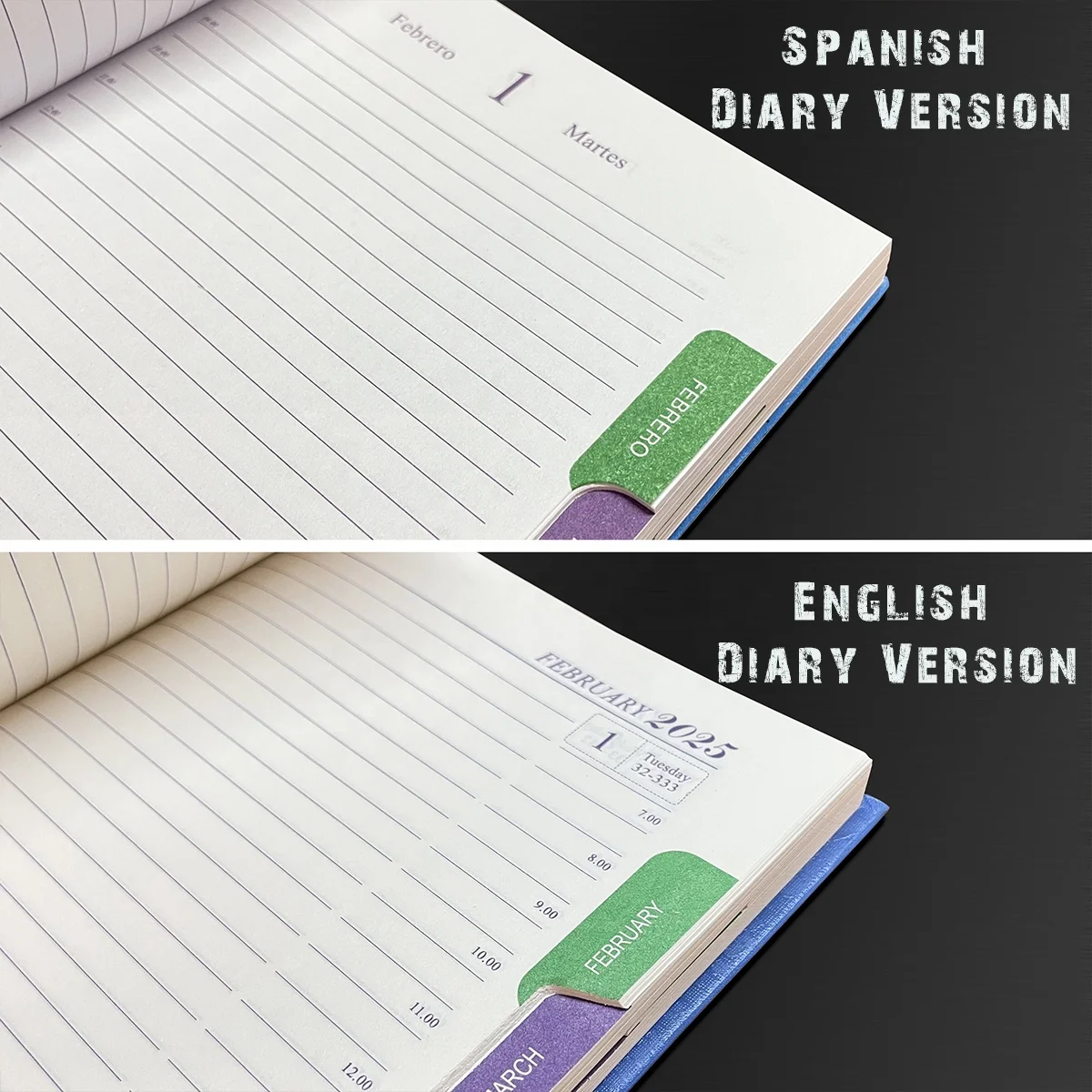 New Arrival Custom logo English Spanish PU leather Diary Daily Weekly Planner Calendar Journal A5 A6 Travel Notebook Agenda