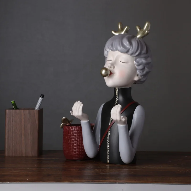 Antler bubble girl storage mobile phone holder resin crafts Nordic creative home decoration ornaments multifunctional