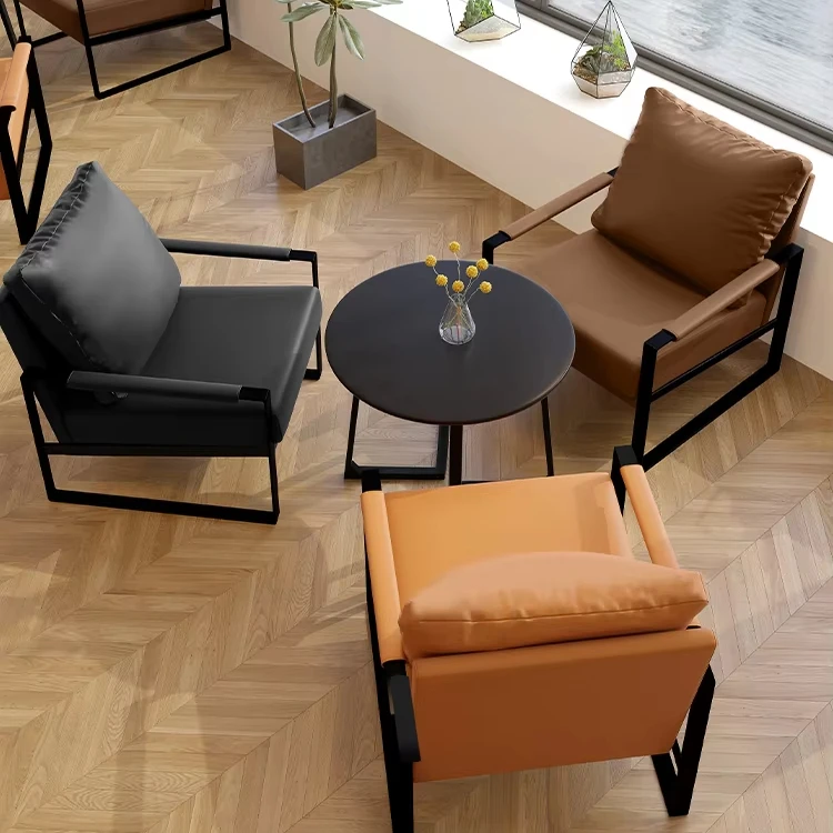 Modern Luxury Style Metal Leather Seat Restaurant Sofa Seating Cafe Table And Chair Set Sofa