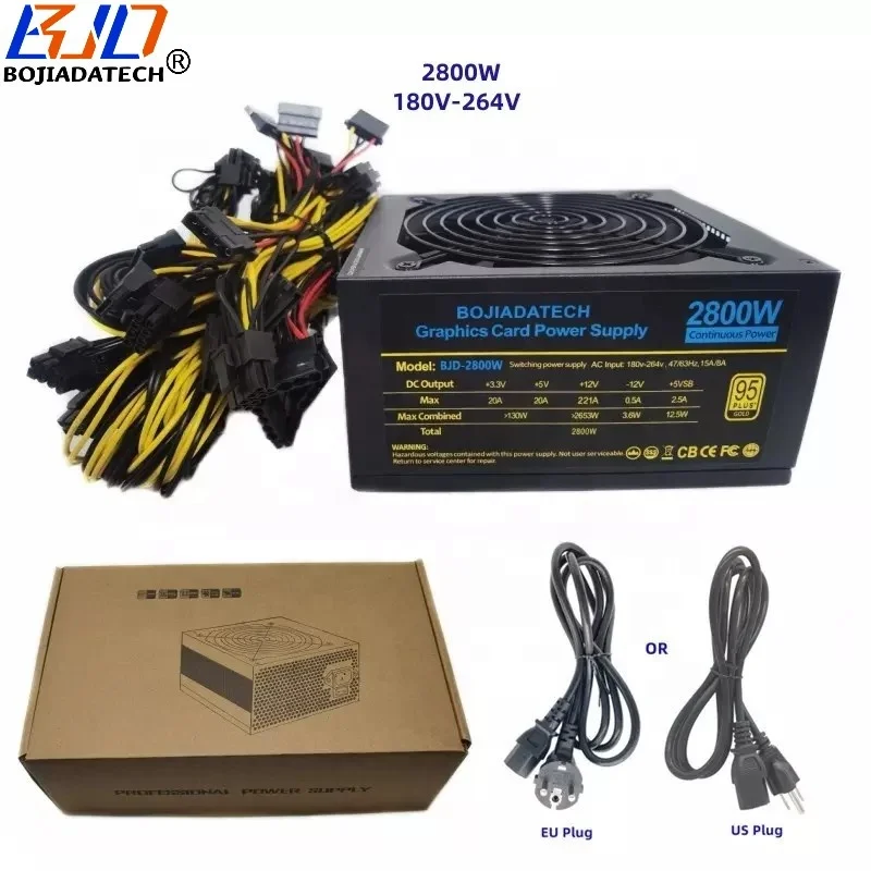 2800W 180V-264V блок питания ATX 24PIN импульсный источник питания БП тихий вентилятор 95% эффективность за 8 * Видеокарта GPU Rig рамки