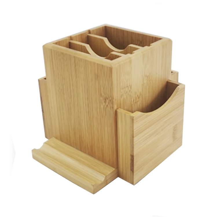 Multifunctional Oem wood bamboo phone stand office rotating desk organizer