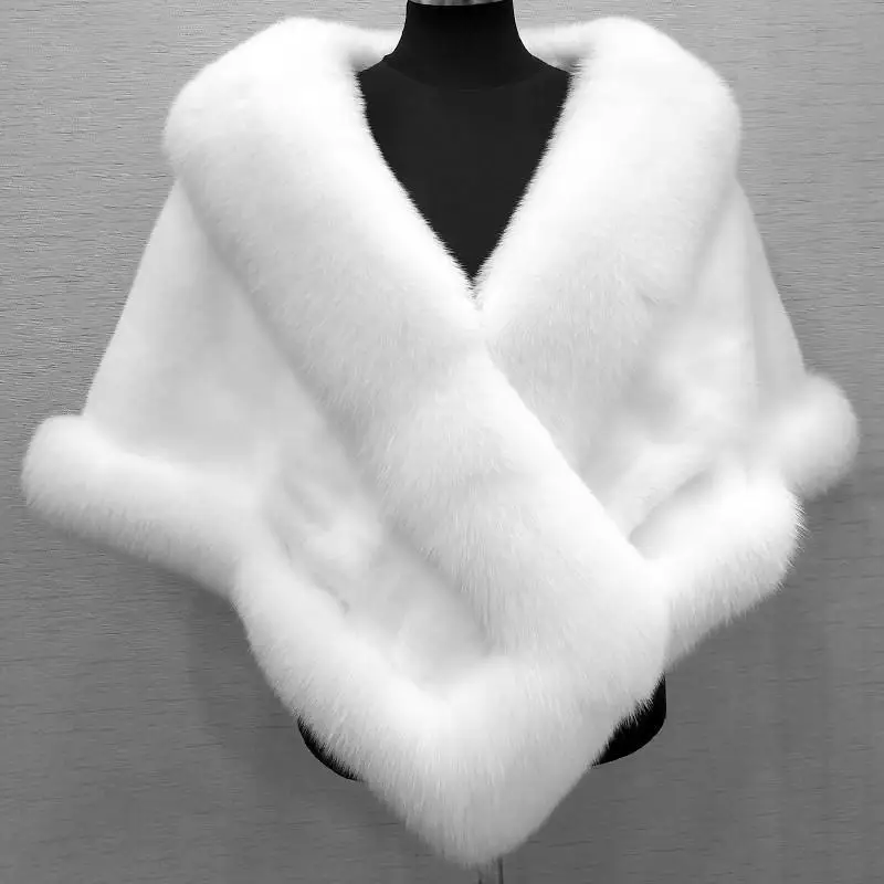 autumn winter Faux Fur bridal scarf opera cape fox fur shawl woman fur coated coat girls
