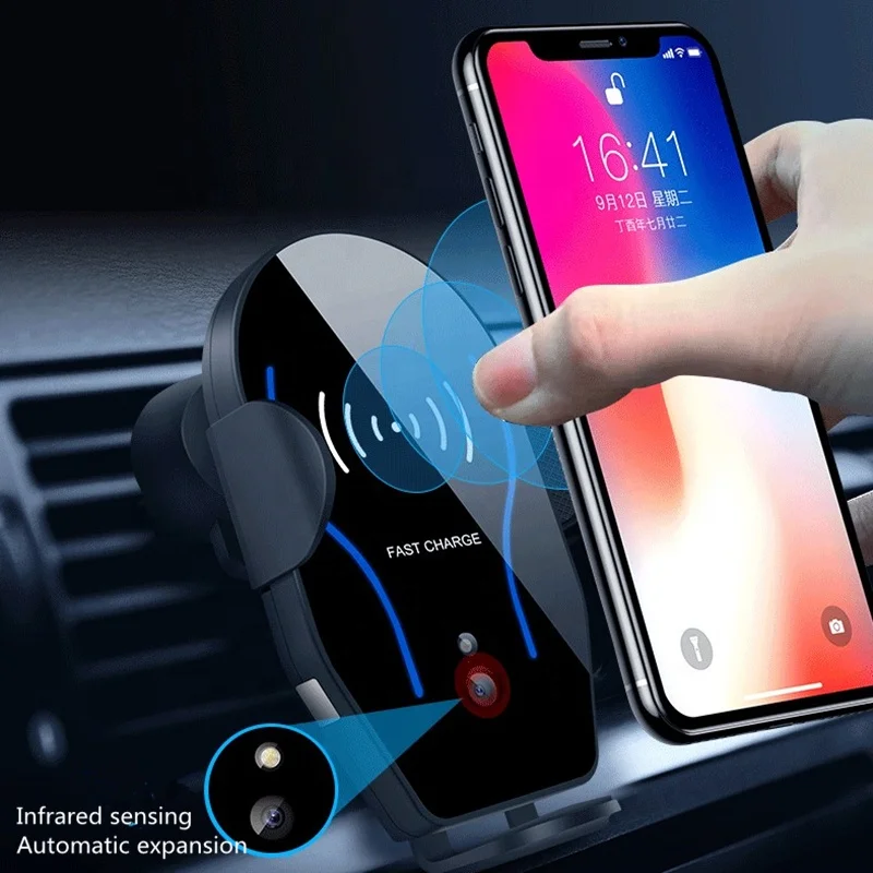 
2019 Amazon Hot Sale Automatic Clamping Gravity Sensor Air Vent Phone Holder, Qi Fast Charging Phone Holder 
