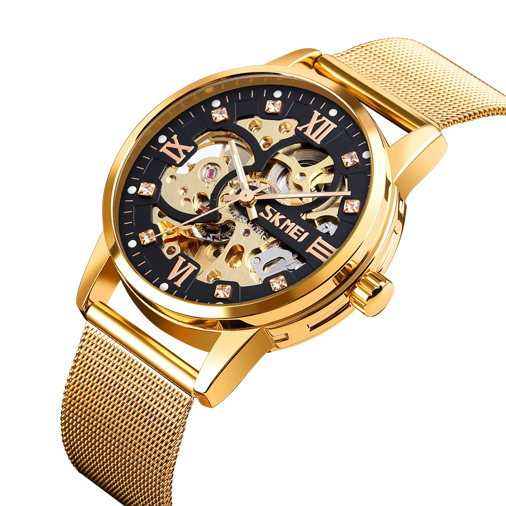 For  luxury SKMEI 9199 automatic mechanical movement stainless steel men wrist watch dropshipping