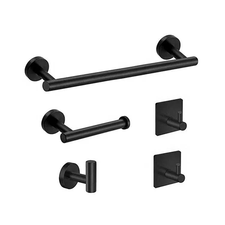 Stainless steel 3M Adhesive No Drilling Bathroom Wall Mounting Rack With Towel Bars And Towel Hooks Hardware Accessories Set