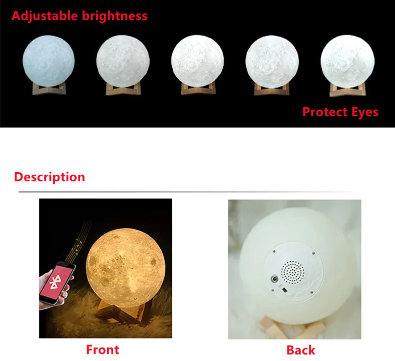 Factory Wireless Touch 3D Moon Lamp LED Night Light Remote Control BT MP3 Music Player