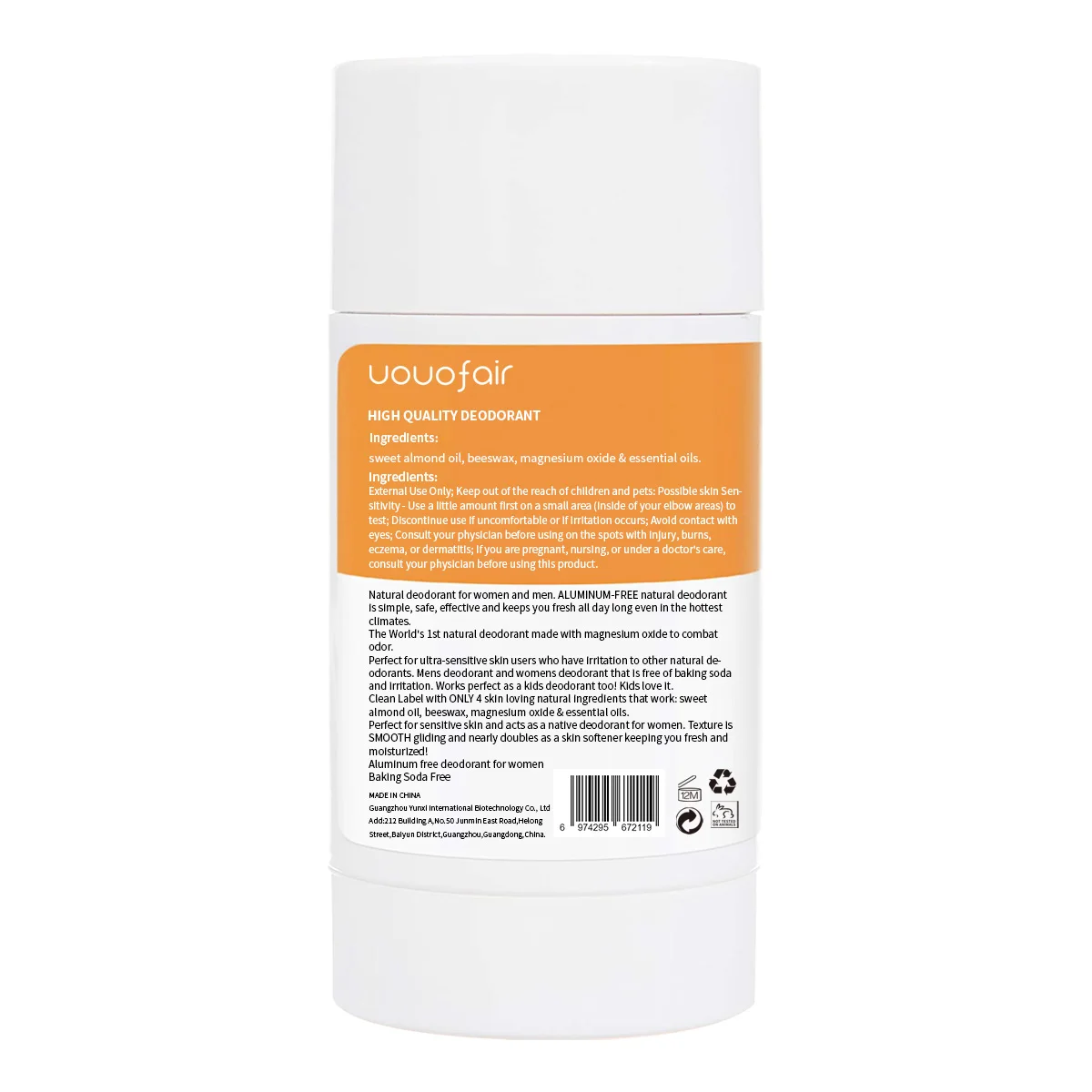 Private label Aluminum Free natural ingredients Long lasting cruelty free vegan deodorant stick for women and