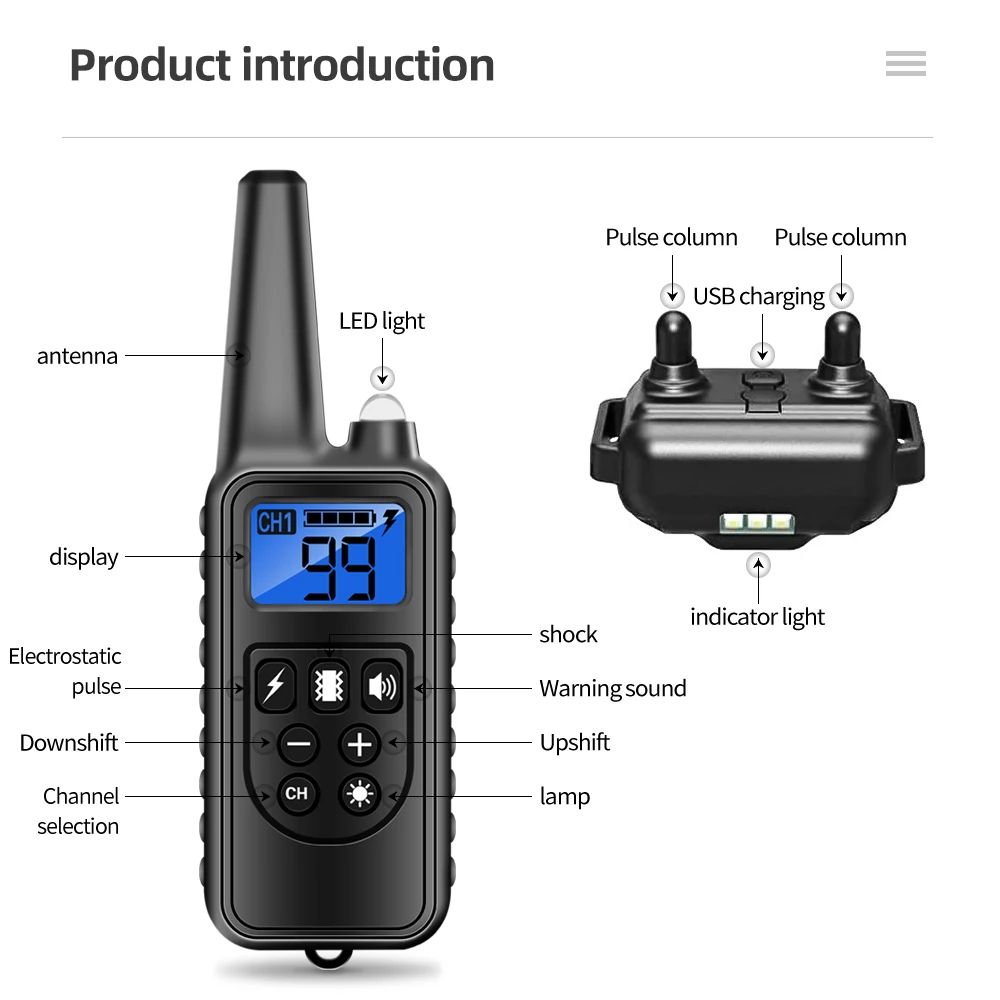 Rechargeable Electronic Pet Dog Training Collar 800m Waterproof Stop Barking LCD Display Remote Control For Shock Collars