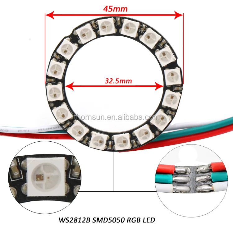 individually addressable black pcb ws2812b sk6812 5v digital 16pcs led pixel ring