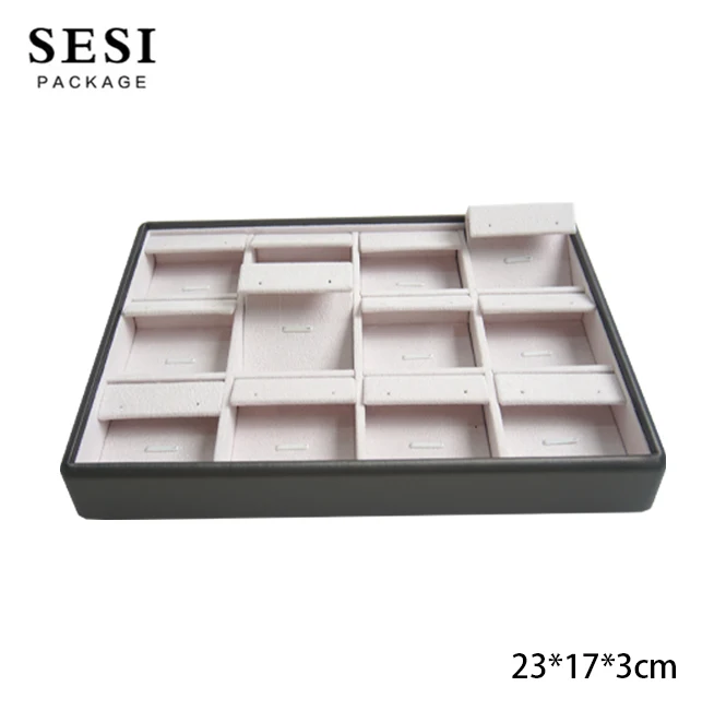 Luxury Custom Exhibidor Joyeria Aretes Bandeja Cuero Stackable Jewlwey Tray Earring Microfiber Jewelry Trays For Store Display