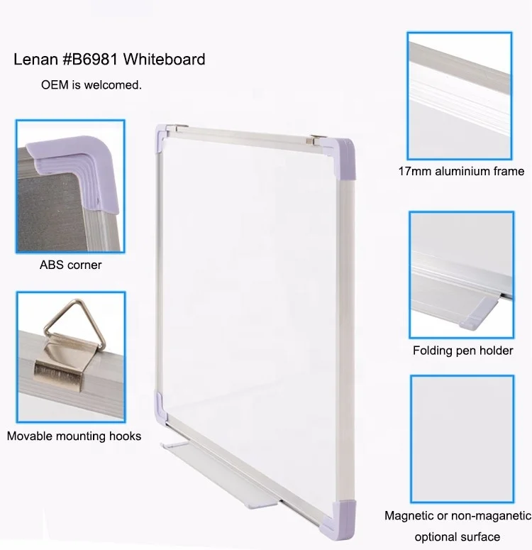 School supply standard sizes magnetic dry erase white board aluminium frame wall mounted hang erasable teaching whiteboard