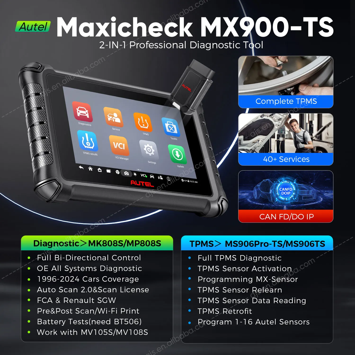 [US VERSION] Autel MaxiCheck MX900 TS Vehicle Diagnostic MX 900 Auto TPMS Sensor Tire Gauge Altar MX808 obd2 scanner Tools