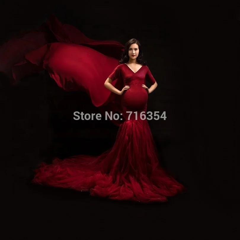 Jersey Slim Fit Maternity Dress For Photography Soft V-Neck Pregnant Clothes Maternity Gown for Photo Shoot