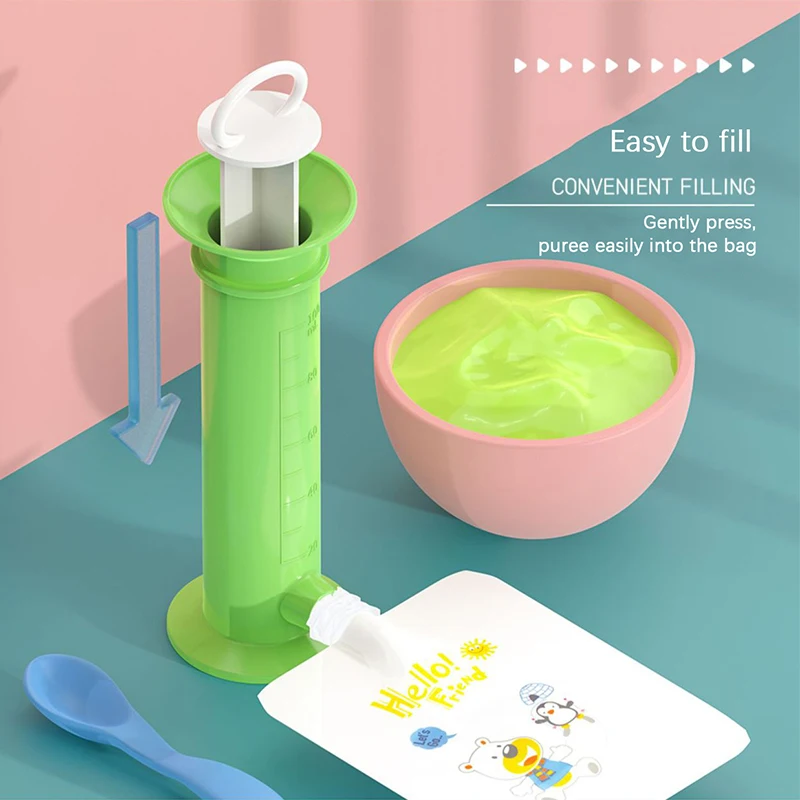 100ml Portable Reusable Fruit Puree Squeezer Food Filling Device Dispenser Baby Squeeze Pouch Fruit Puree Filler Tube For Kids