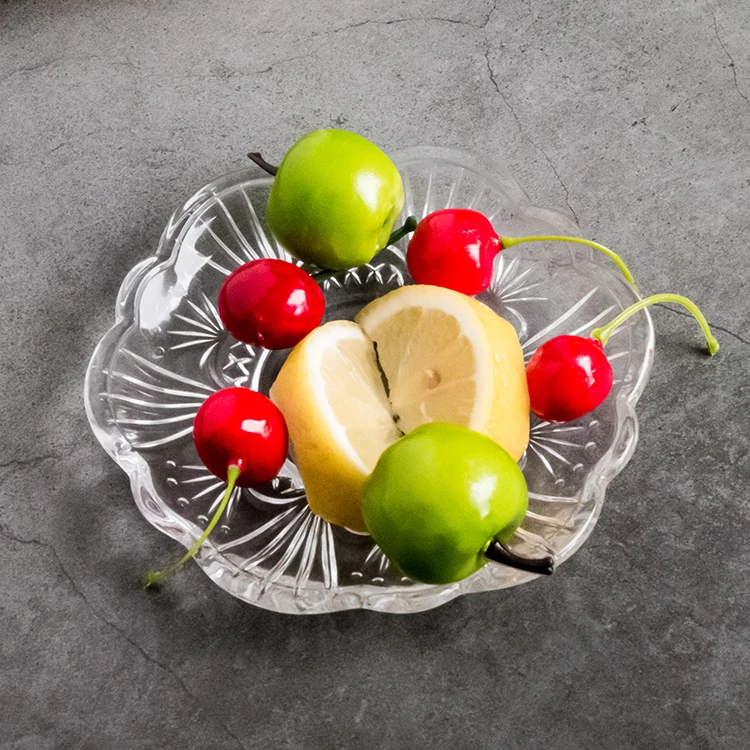 Length 5 inch flower shape classic design crystal glass dish dessert plates for fruit