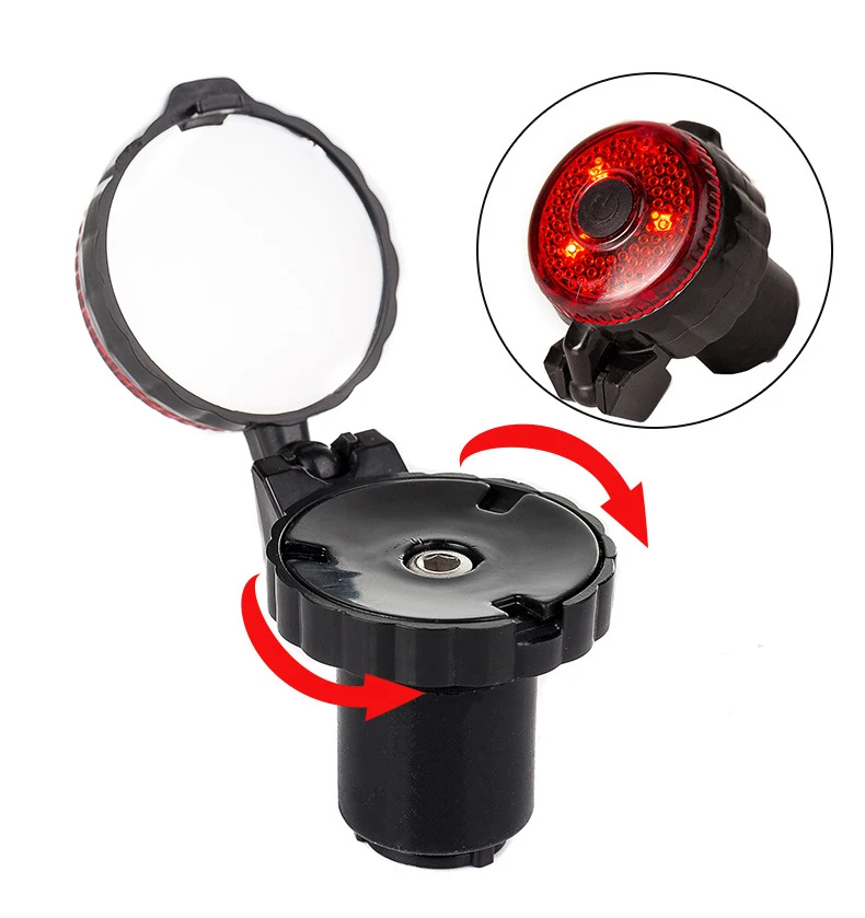 Handlebar Bike Mirror-Outdoor ABS Bike Handlebar End 360 Degrees Adjustable Safety Rearview Mirror with light