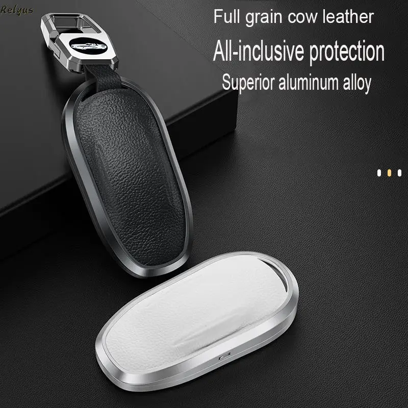 Fashion Leather Aluminum Alloy Car Key Cover Tesla Model 3 X S Y Protector Holder Matel Car Accessories Key Case