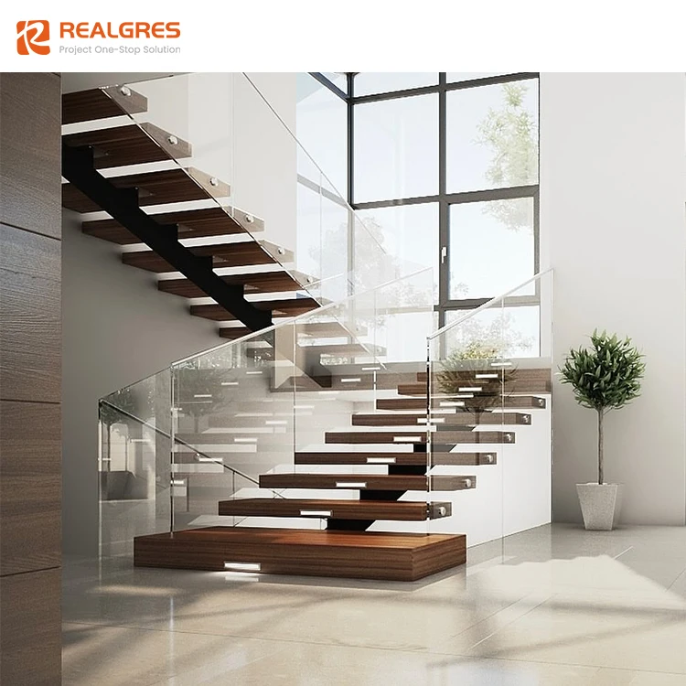 Realgres luxurious stairs home stairs interior modern wooden stair design