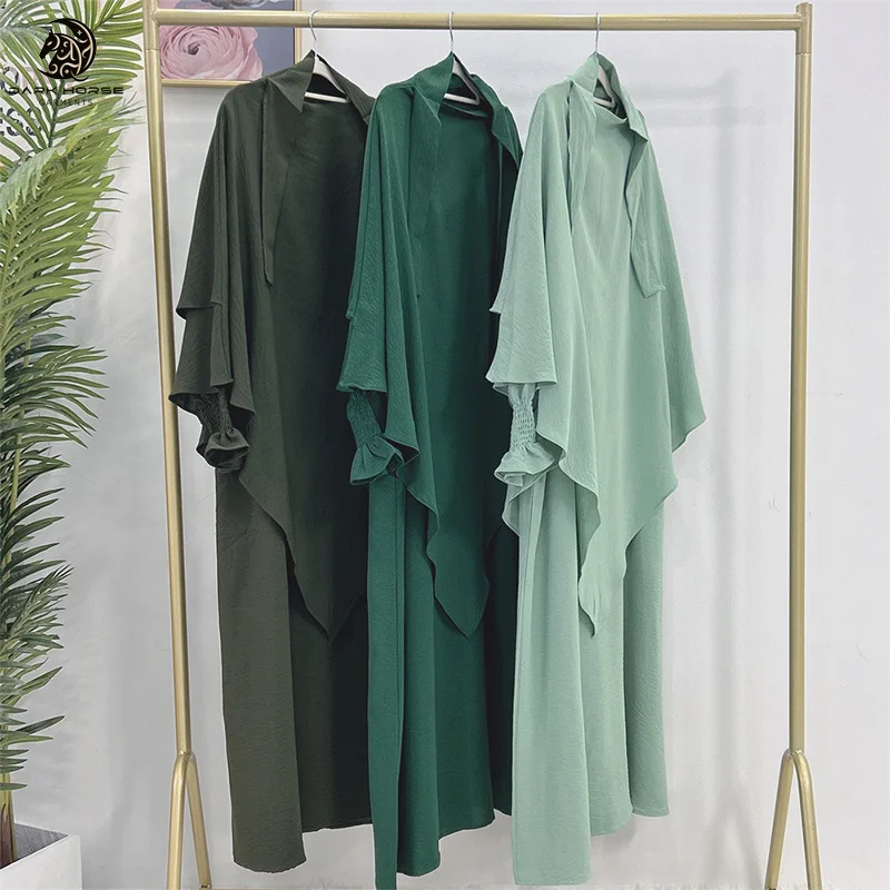 DarkHorse 2024 Dubai Abaya Muslim Dress With Two Layers Khimar Two Piece Set Abaya Women Muslim Clothing Jilbabs Abaya