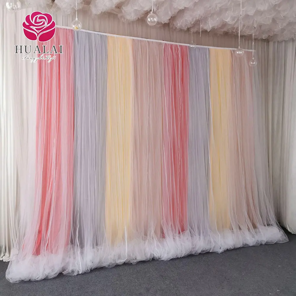 gradient colorful rainbow tulle and ice silk cloth back drop curtains drapes panels for wedding events birthday party