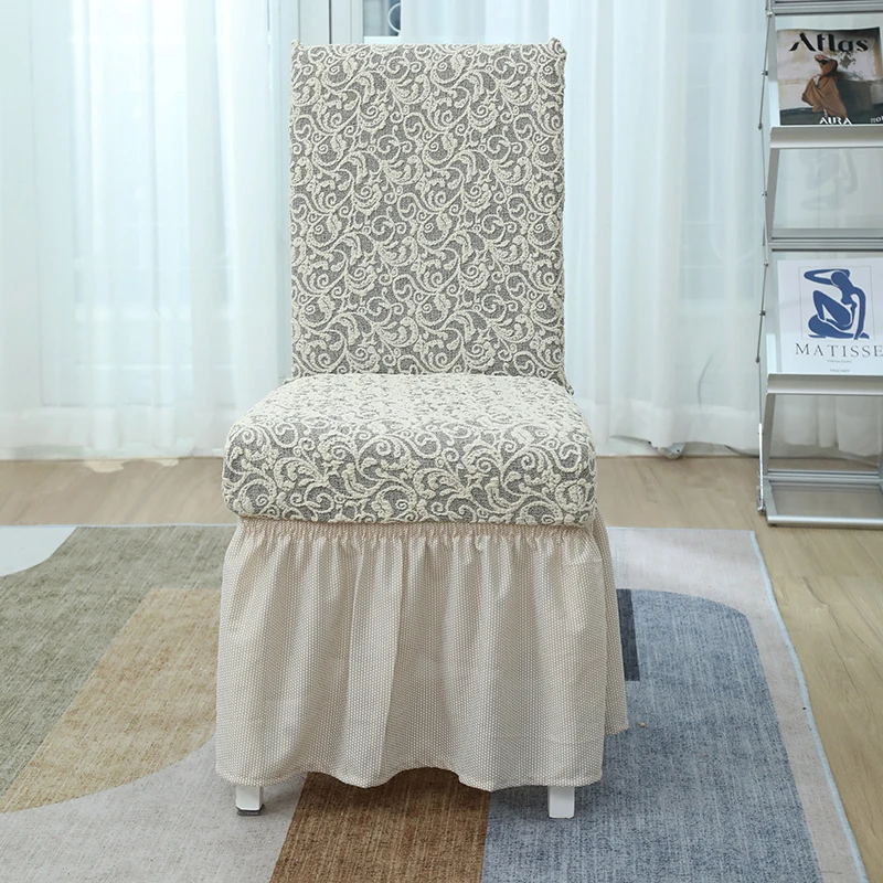 Stretch Spandex Jacquard Dining Room Chair Seat Removable Washable Anti-dust Dinning Upholstered Chair Seat Chinese Chair Cover