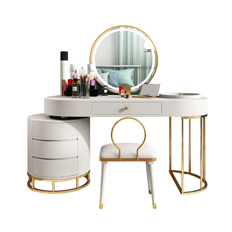 
European makeup table bedroom dressing table with mirror and stool modern storage dresser 