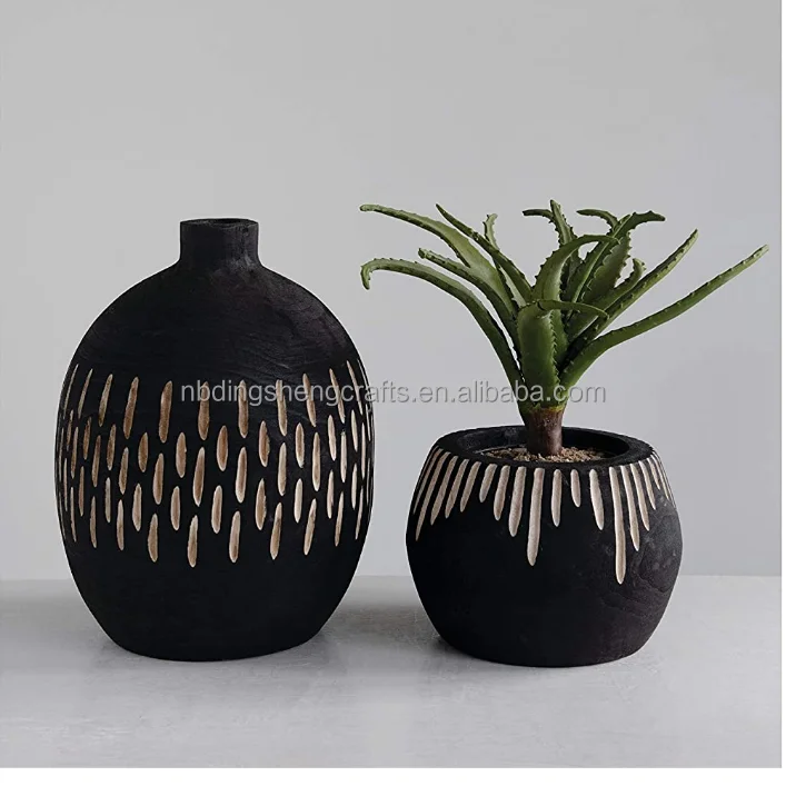 China Factory Promotion natural wood home decorative flower vase for sale